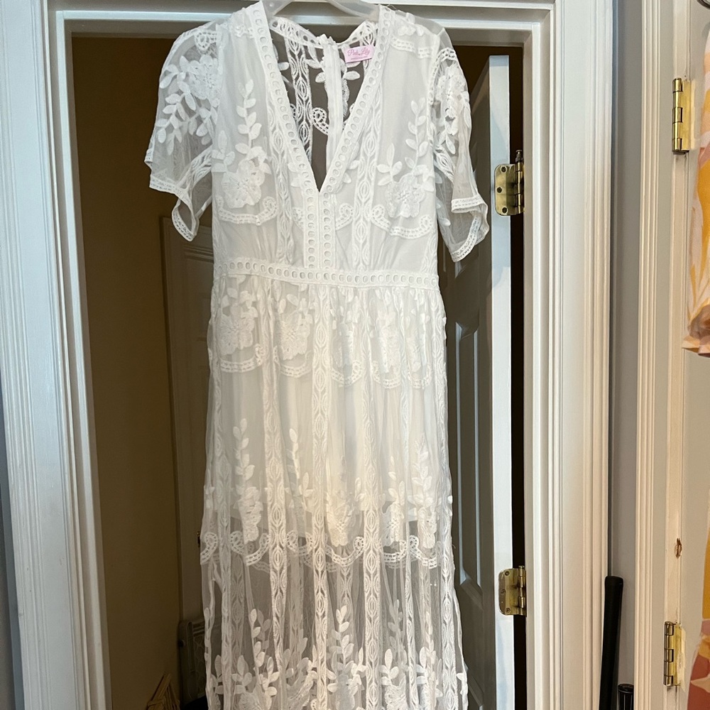 Never worn pink lily romper dress